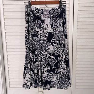 LAURA ASHLEY knit navy and white paisley print swing skirt, size S